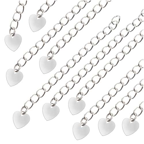 Necklace Chain Extender, 3.5mm Curb Links with Heart 2 Inches, Silver Plated (10 Pieces)