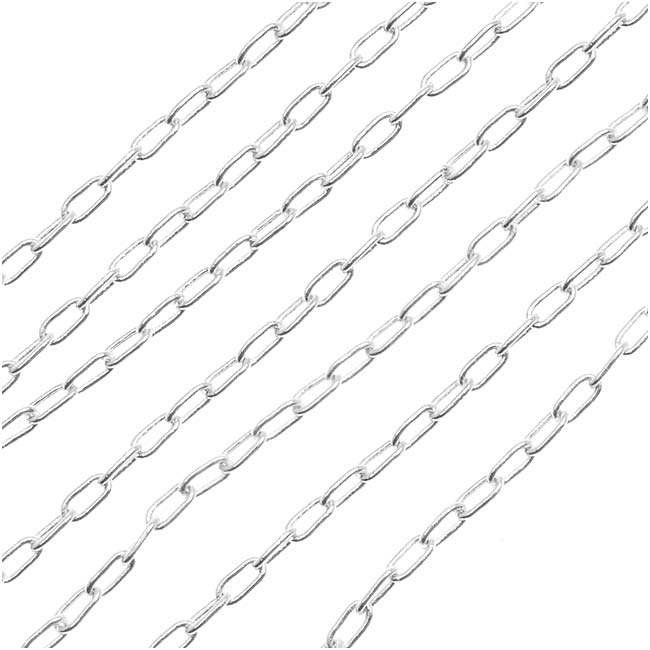 Silver Plated Drawn Oval Cable Chain, 2.3mm, by the Foot