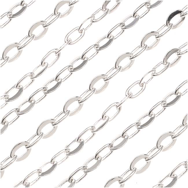 Silver Plated Flat Cable Chain, 6mm, by the Foot