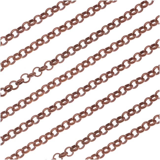Antiqued Copper Plated Rolo Chain, 3.7mm, by the Foot