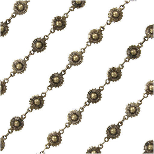Antiqued Brass Ball Cogwheel Chain With Oval Links 11x6.2mm - By The Foot