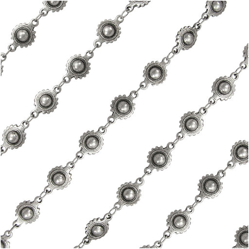 Antiqued Silver Plated Ball Cogwheel Chain With Oval Links 11x6.2mm -By The Foot