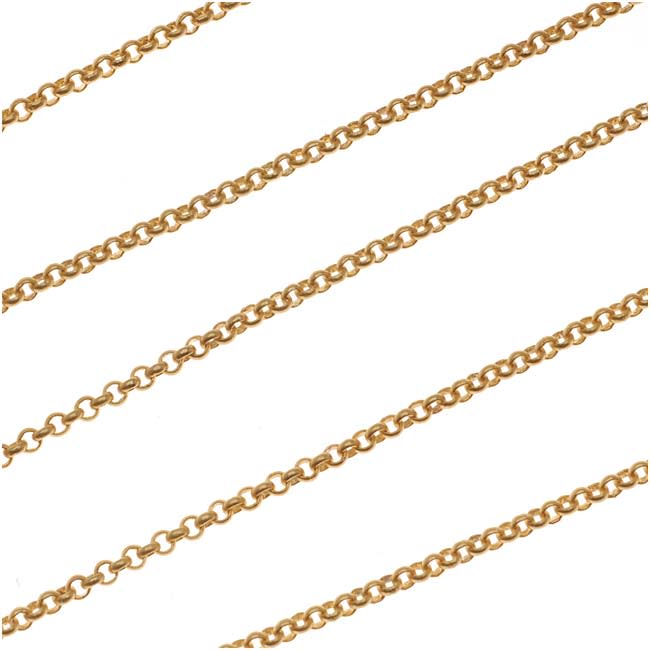 Matte Gold Plated Rolo Chain, 2mm, by the Foot