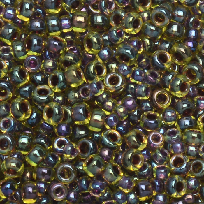 Miyuki Round Seed Beads, 15/0, #9335 Cranberry Lined Peridot AB (8.2 Gram Tube)