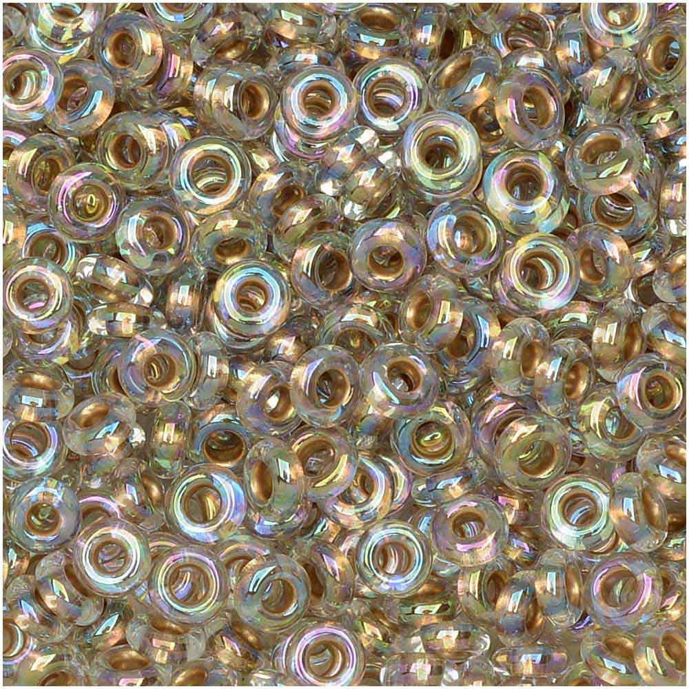 Toho Demi Round Seed Beads, Thin 8/0 (3mm), #994 Gold Lined Rainbow Crystal (7.4 Grams)