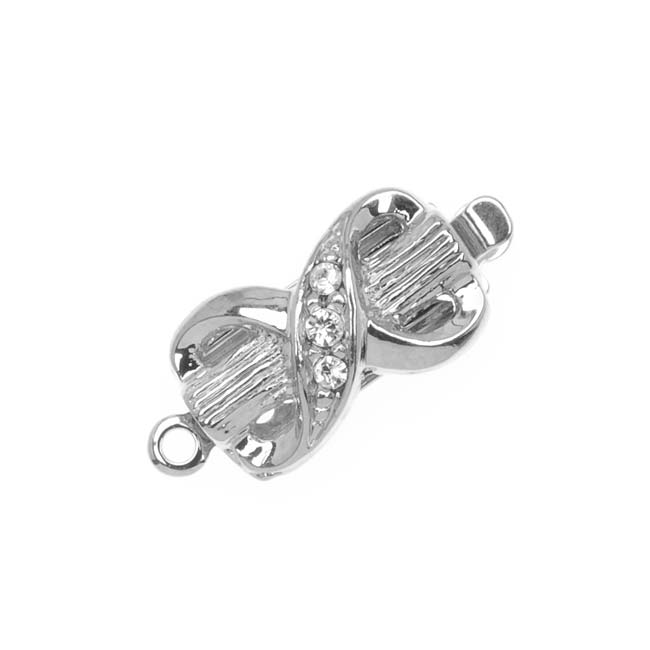 Filigree Box Clasps, Bow with Crystals 17x8mm, Rhodium Plated (1 Piece)