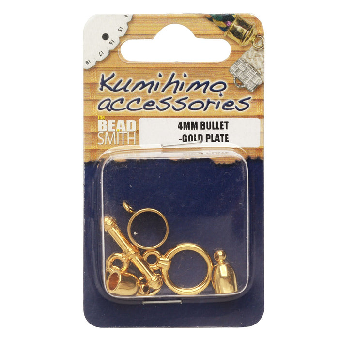 The Beadsmith Bullet Findings Variety Pack, For Kumihimo, Fits 4mm Cord, Gold Plated (1 Pack)