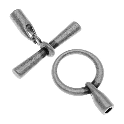 Toggle Clasps, Large Glue-In Round Fits 3.2mm Cord, Antiqued Silver Plated (1 Set)