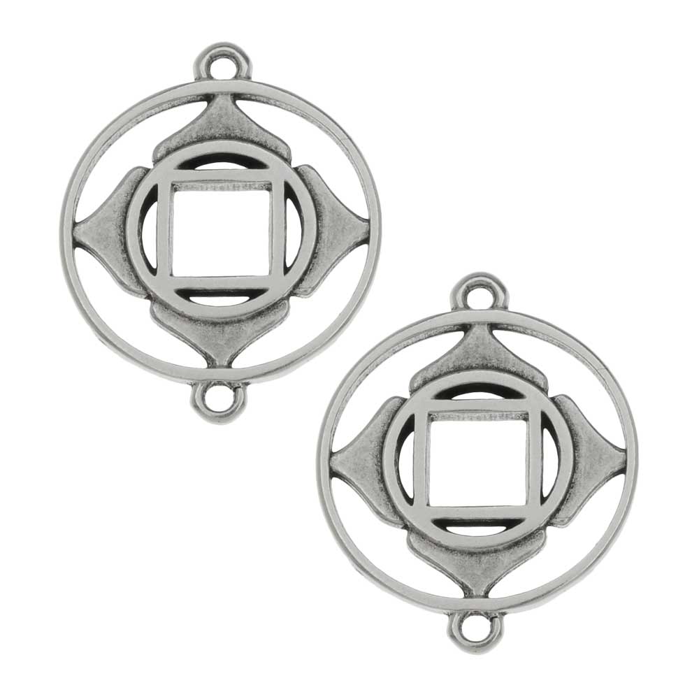 Chakra Components, Muladhara / Root Connector Link 24.5x19.5mm, Antiqued Silver Plated (2 Pieces)