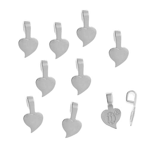 Aanraku, Heart Shaped Glue-On Pendant Bails, Small, Silver Plated (10 Pieces)
