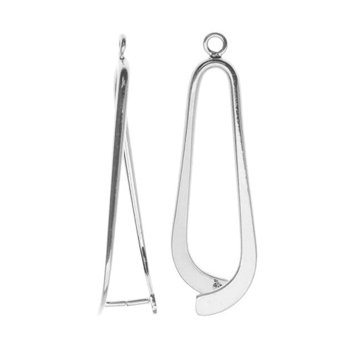 Pinch Bail for Earrings or Pendants, Tear Drop Design, 34mm, Silver Plated (2 Pieces)