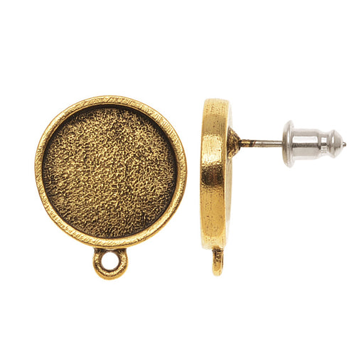 Nunn Design Antiqued 24kt Gold Plated Round Bezel Earring Post 13mm (1 Pair)