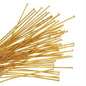 Head Pins, 1.5 Inches Long and 21 Gauge Thick, 22K Gold Plated (50 Pieces)
