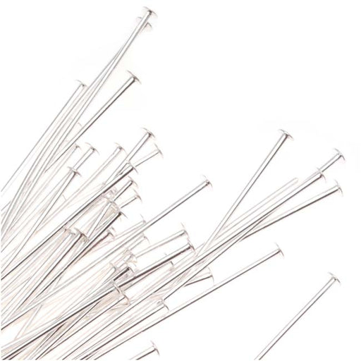 Head Pins, 2 Inches Long and 22 Gauge Thick, Silver Plated (50 Pieces)