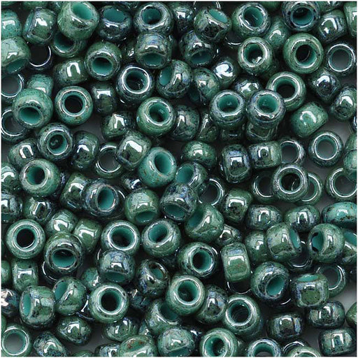 Toho Round Seed Beads 8/0 1207 'Marbled Opaque Turquoise/Blue' 8 Gram Tube