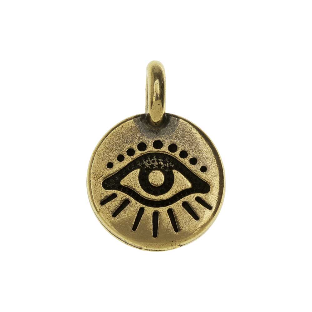 TierraCast Pewter Charm, Round Evil Eye Symbol 16.5x11.5mm, 1 Piece, Brass Oxide