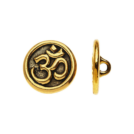 TierraCast Pewter, Round Button with Om / Aum Symbol 17mm, 1 Piece, 22K Gold Plated