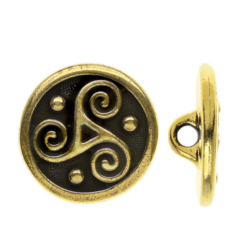 TierraCast Celtic Collection, Triskele Button 16mm, 1 Piece, Antiqued Gold
