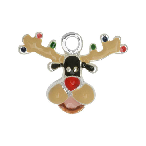Jewelry Charm, Reindeer with Christmas Lights, 15mm, Silver Plated / Black (1 Piece)