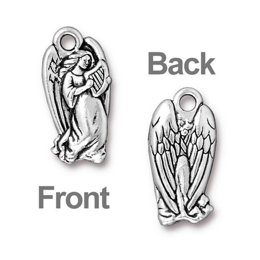 TierraCast Antiqued Silver Plated Lead-Free Pewter Charm Angel With Harp 22mm (1 pcs)