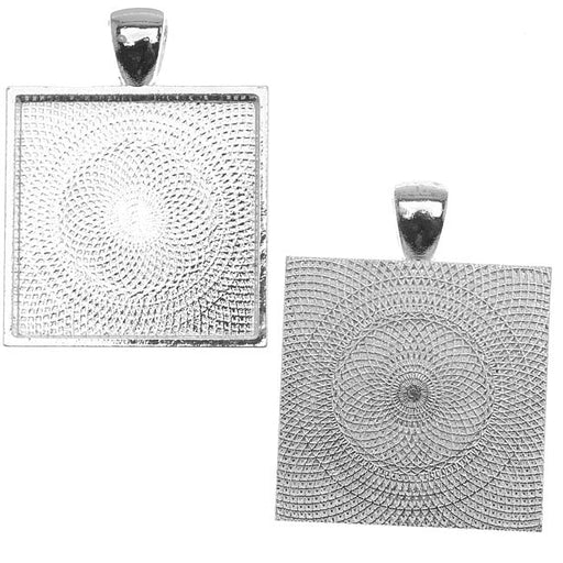 Bezel Pendant, Square 25mm Inner Area, Silver Plated (1 Piece)