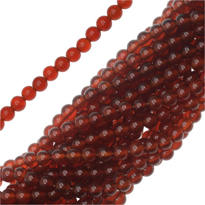 Gemstone Beads, Carnelian, Round 4mm, Deep Red Orange (14 Inch Strand)