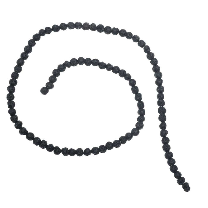 Gemstone Beads, Lava, Round 4mm, Black (15.25 Inch Strand)