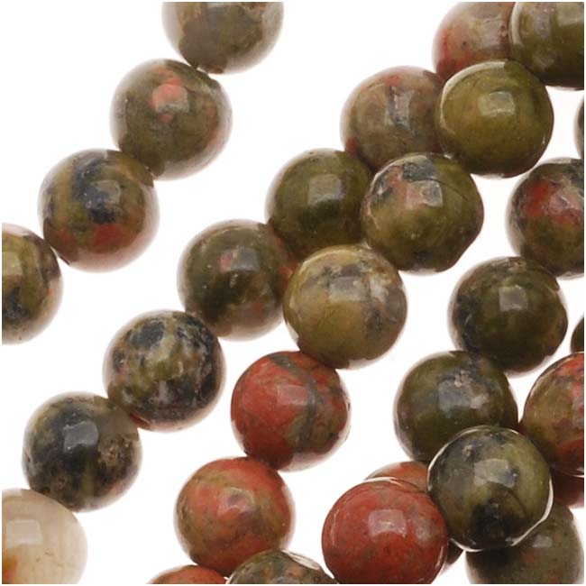 Gemstone Beads, Unakite, Round 4mm, Green and Peach (15.5 Inch Strand)