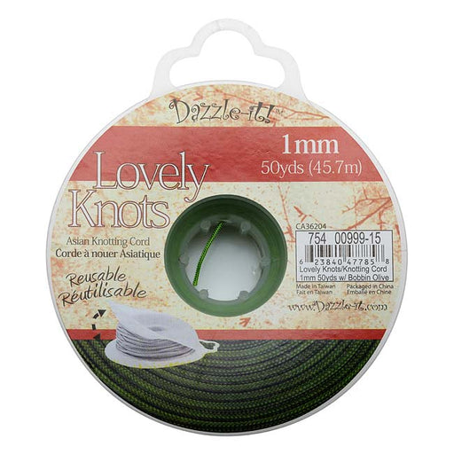 Lovely Knots - Asian Knotting Cord 1mm Thick - Olive Green (50 Yards On Bobbin)