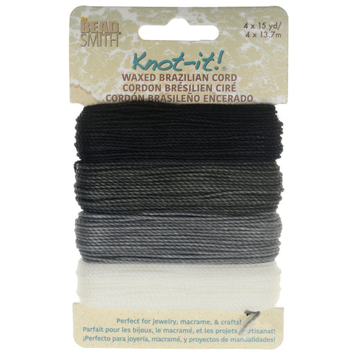 Knot-It Waxed Brazilian Cord, 2-Ply Polyester 0.7mm Thick, Four 15 Yard Bundles, Day And Night