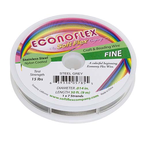 Soft Flex, Econoflex 7 Strand Fine Beading Wire  .014 Inch Thick, Steel Gray (30 Feet)