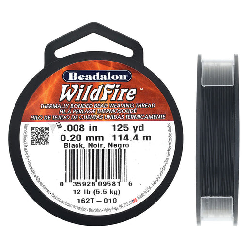 Wildfire Thermal Bonded Beading Thread, 125 Yards, Black (.008 Inch Thick)