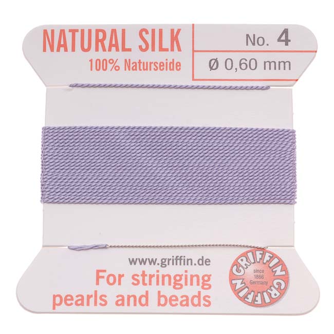 Griffin Silk Beading Cord & Needle Size 4 Lt Purple Lilac