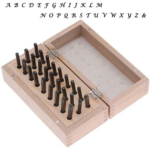 27 Pc Uppercase Lucida Calligraphy Alphabet Letter Punch Set For Stamping Metal In Wood Box 3mm