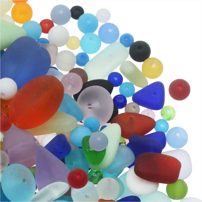 Cultured Sea Glass, Bead Mix 4-19mm, 6 Ounces, Assorted Colors