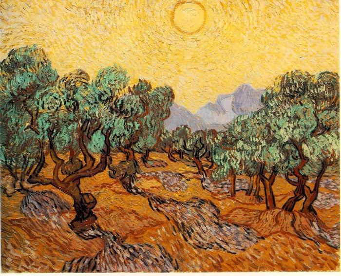 Art Inspiration: Olive Trees with Yellow Sky and Sun by Van Gogh