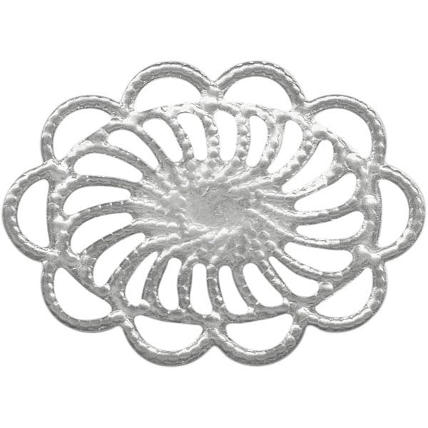 White Rhodium Plated Filigree, Oval