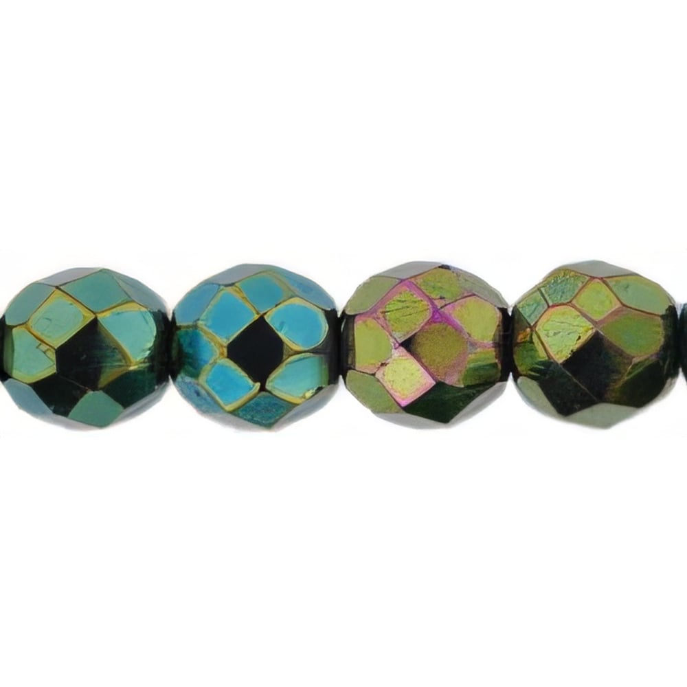 Czech Fire-Polish 8mm Iris - Green (25pcs)