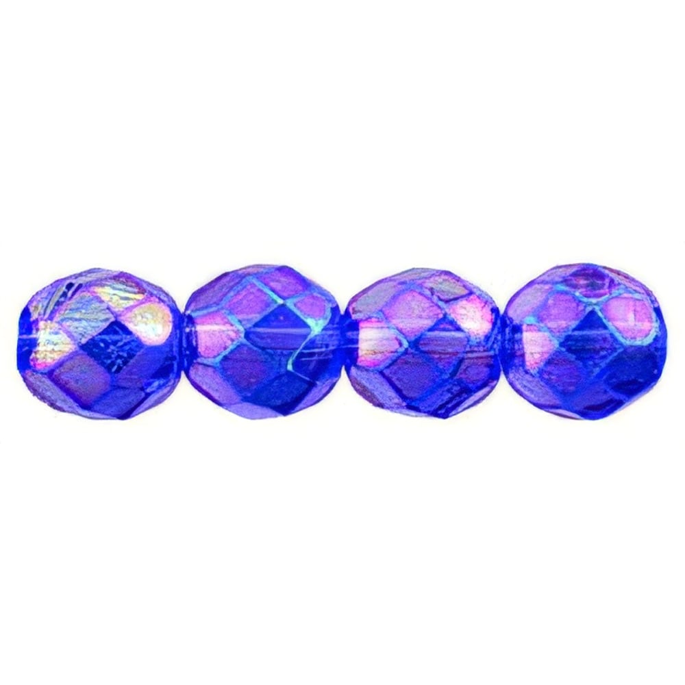 Czech Fire-Polish 8mm Luster Iris - Sapphire (25pcs)
