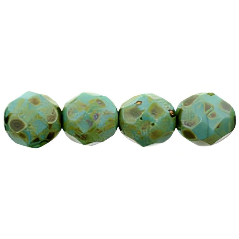 Czech Fire-Polish 8mm Opaque Turquoise - Picasso (25pcs)