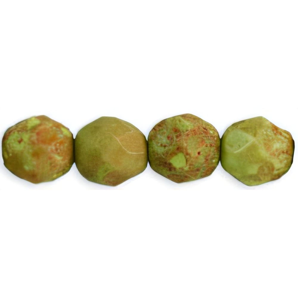 Czech Fire-Polish 8mm Opaque Pea Green - Stone Picasso (25pcs)