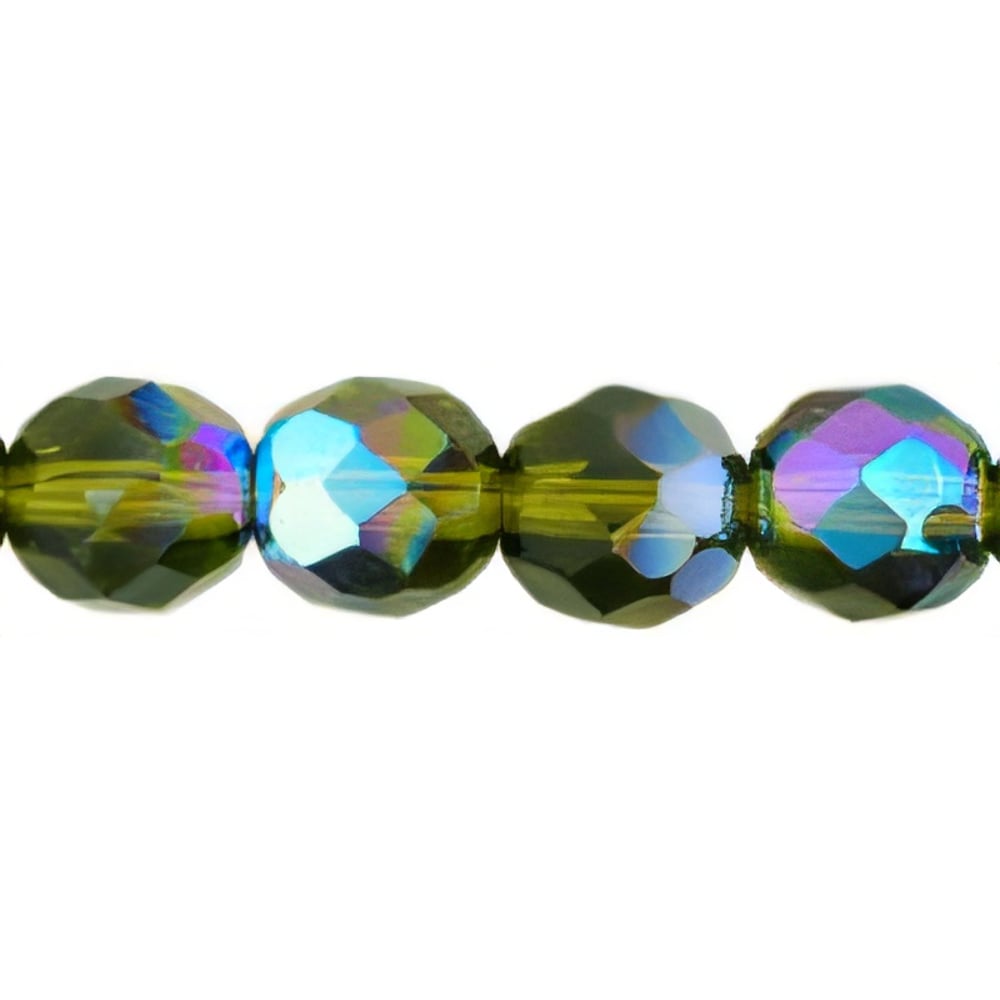 Czech Firepolish 8mm Dk Olivine AB (25pcs)