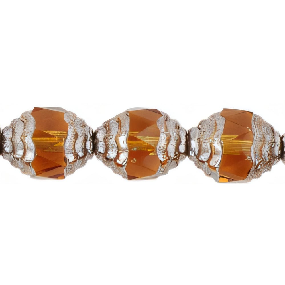 Czech Antique Style Faceted 10 x 8mm - Oval Silver Med Topaz (25pcs)