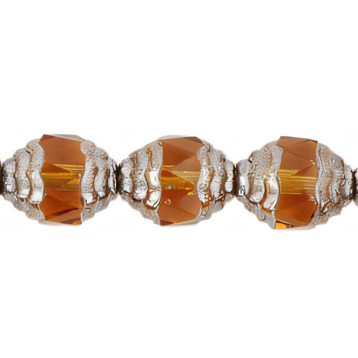 Czech Antique Style Faceted 10 x 8mm - Oval Silver Med Topaz (25pcs)