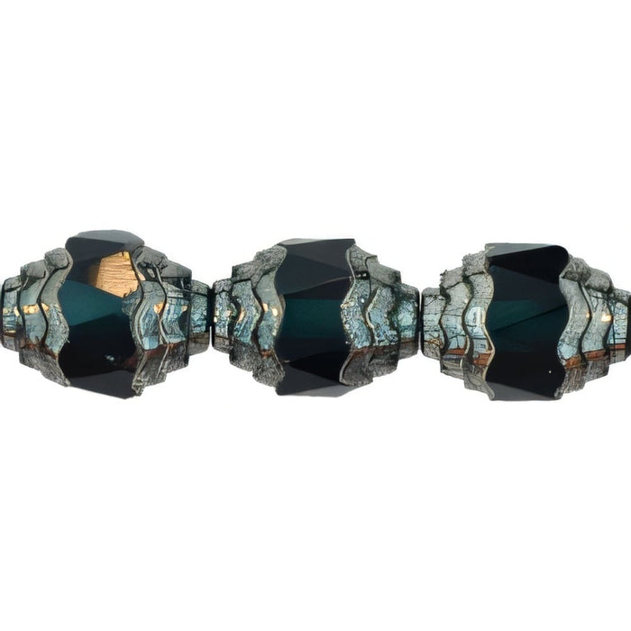 Czech Antique Style Faceted 10 x 8mm - Oval Silver Teal (25pcs)