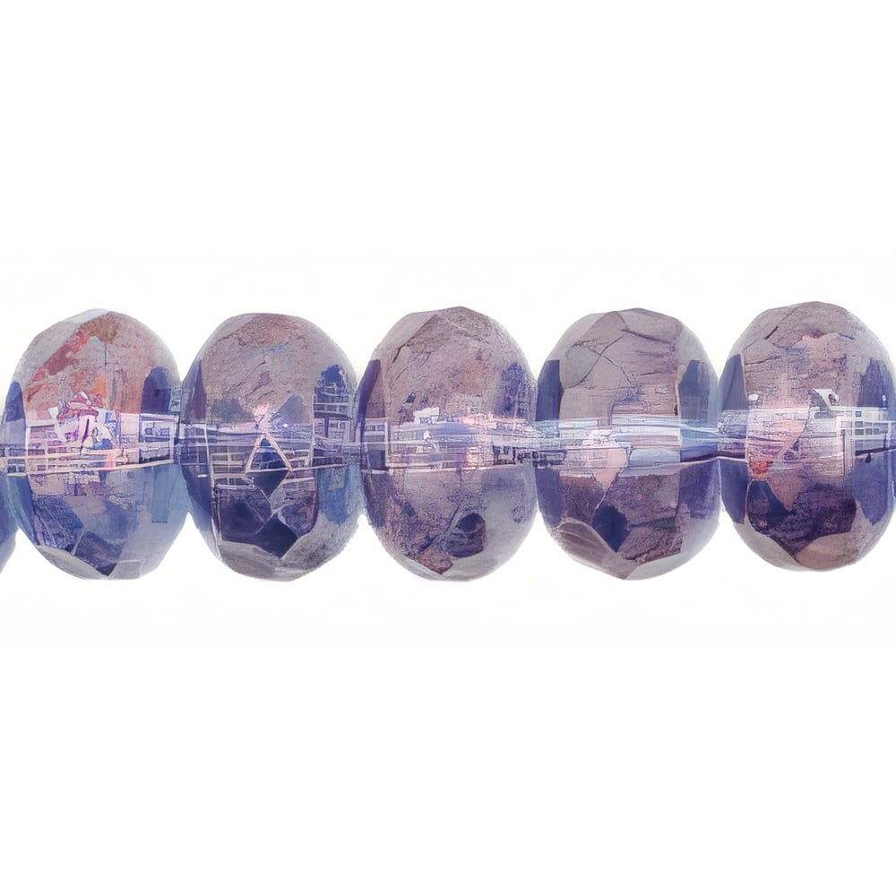 Czech Gem-Cut Rondelle 11 x 7mmmm Luster - Transparent Denim Blue (25pcs)