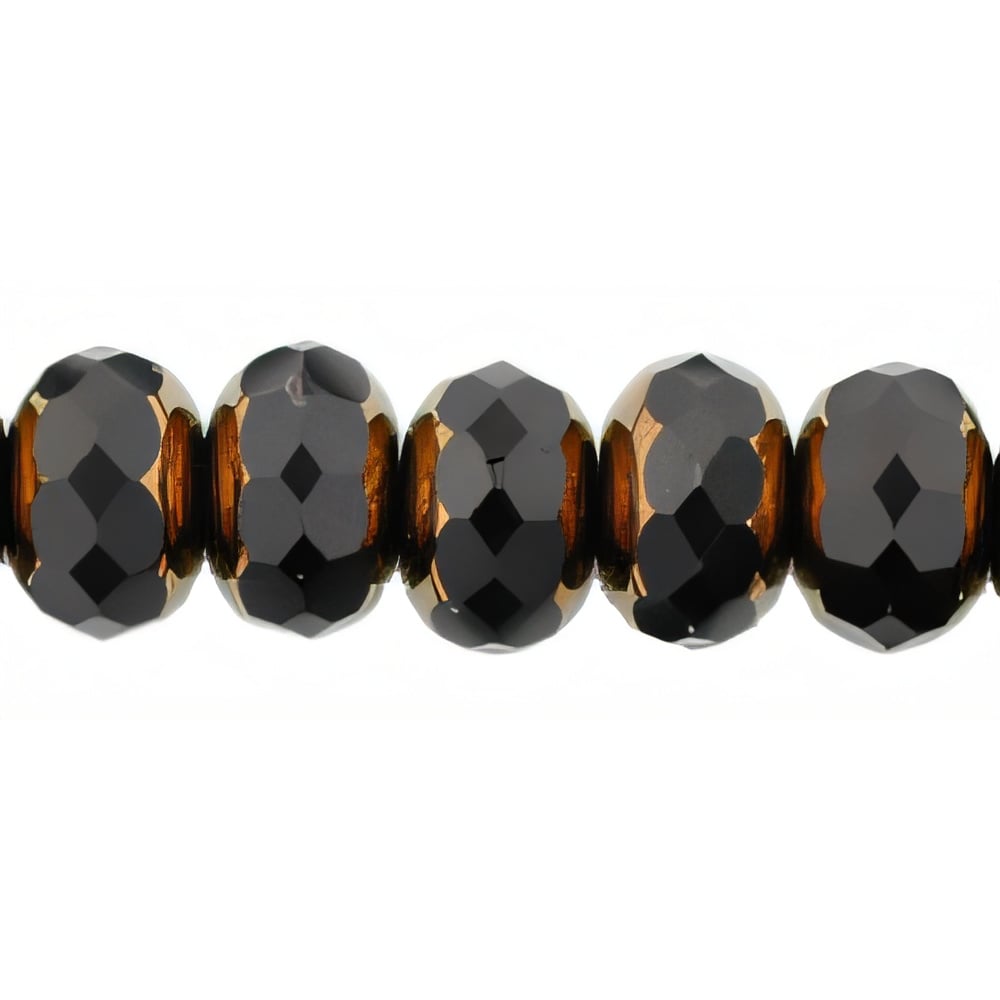 Czech Gem-Cut Rondelle 11 x 7mmmm Patina - Jet (25pcs)