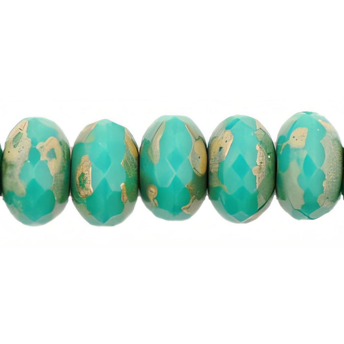Czech Gem-Cut Rondelle 11 x 7mmmm Turquoise - Picasso (25pcs)
