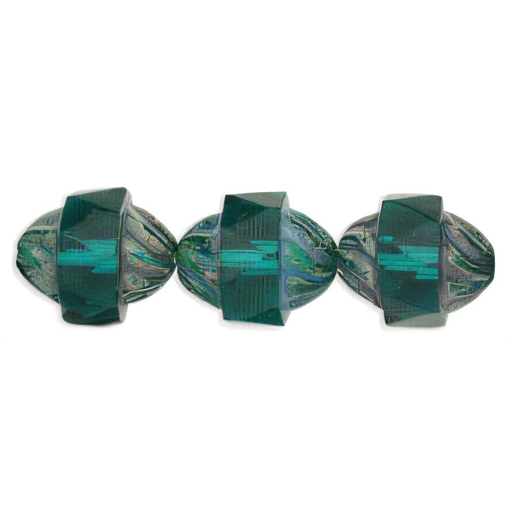 Czech Antique Style Faceted 12 x 9mm - Oval Emerald - Picasso (25pcs)