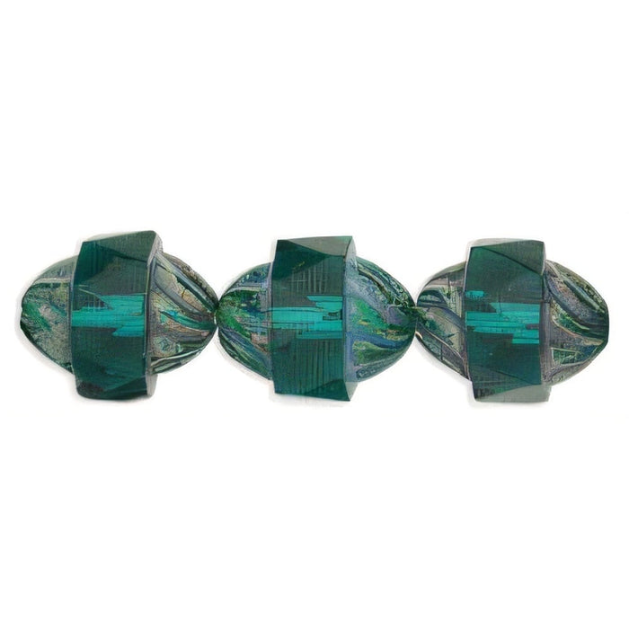 Czech Antique Style Faceted 12 x 9mm - Oval Emerald - Picasso (25pcs)